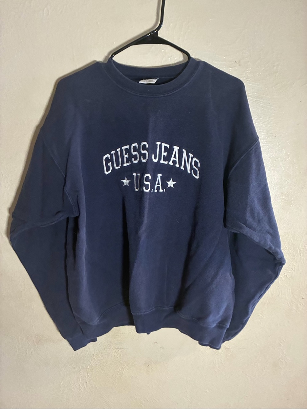 Guess Navy Crewneck Sweatshirt with White Chest Logo